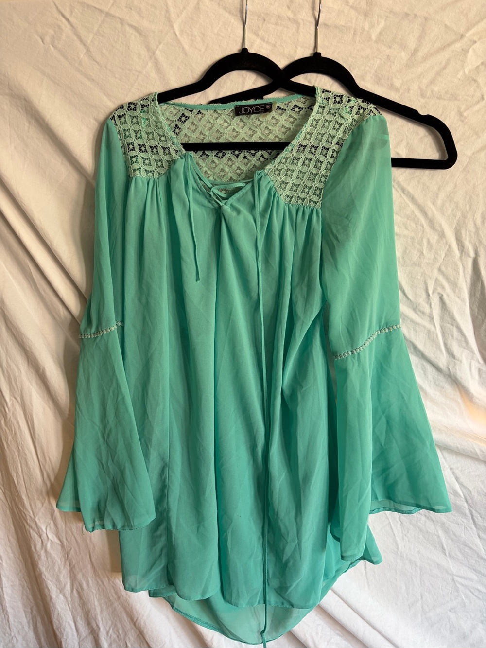 Joyce Mint Lace-Yoke Tunic with Tie Front